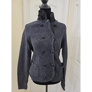 Vintage Ralph Lauren Women's Sweater M Gray Double Breasted Fur Collar Lambswool